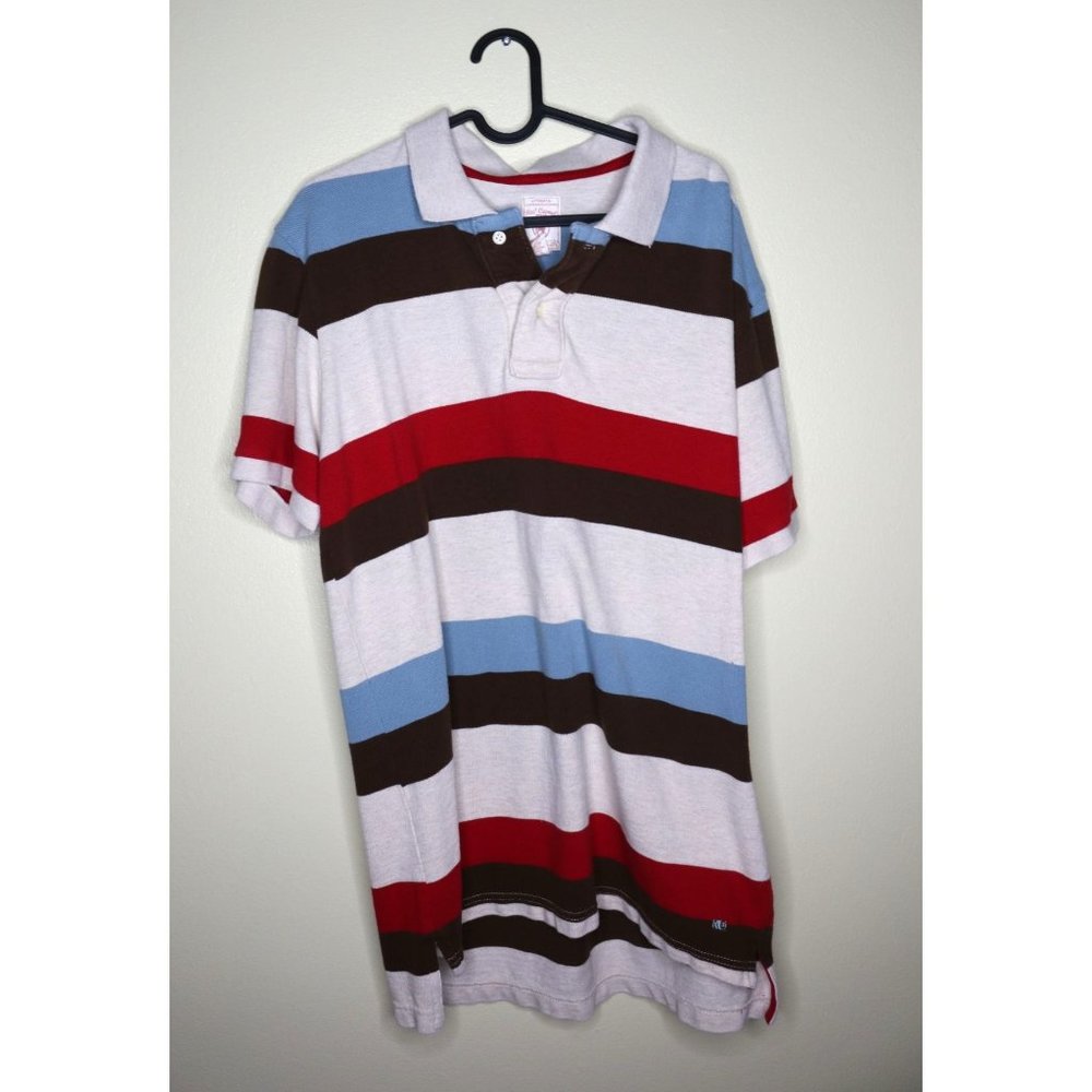 Men's Red Camel Polo Shirt Red Blue White Stripe Sz M